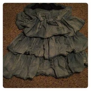 Strapless jean ruffle mini dress